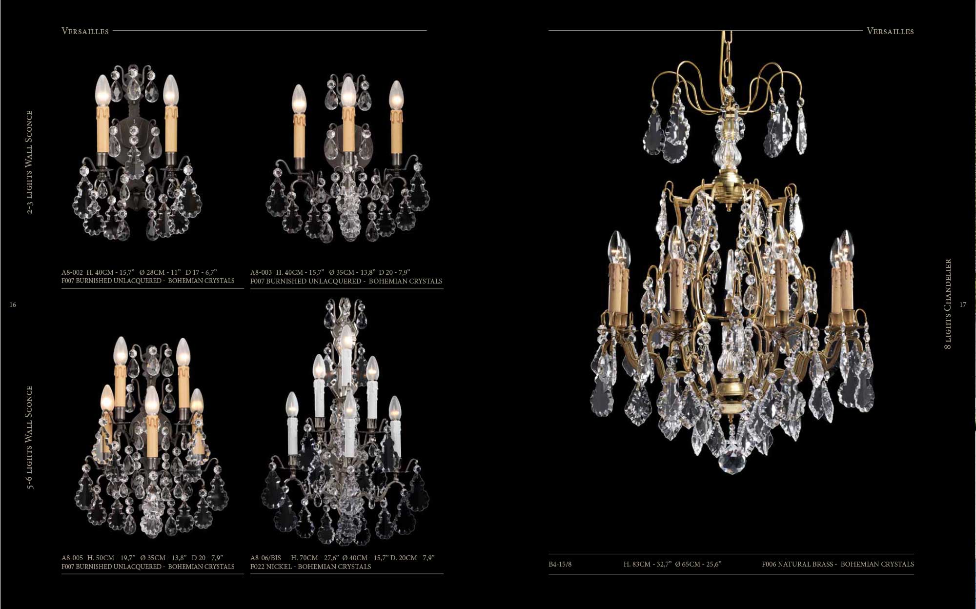 Versailles chandelier and wall sconces by Badari with Bohemian crystals and antique brass