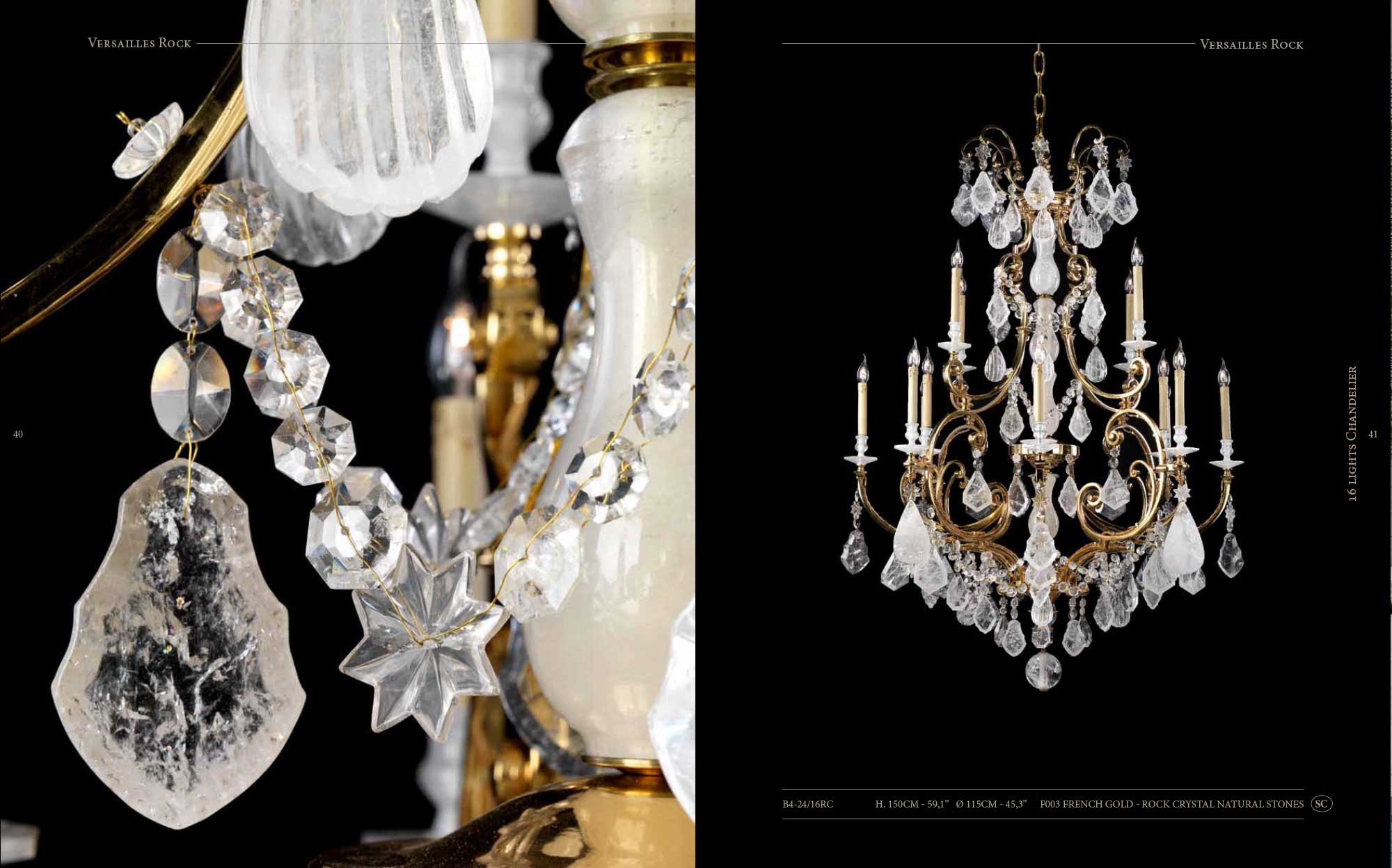 Versailles Rock 16-light chandelier by Badari in natural rock crystal and French gold finish
