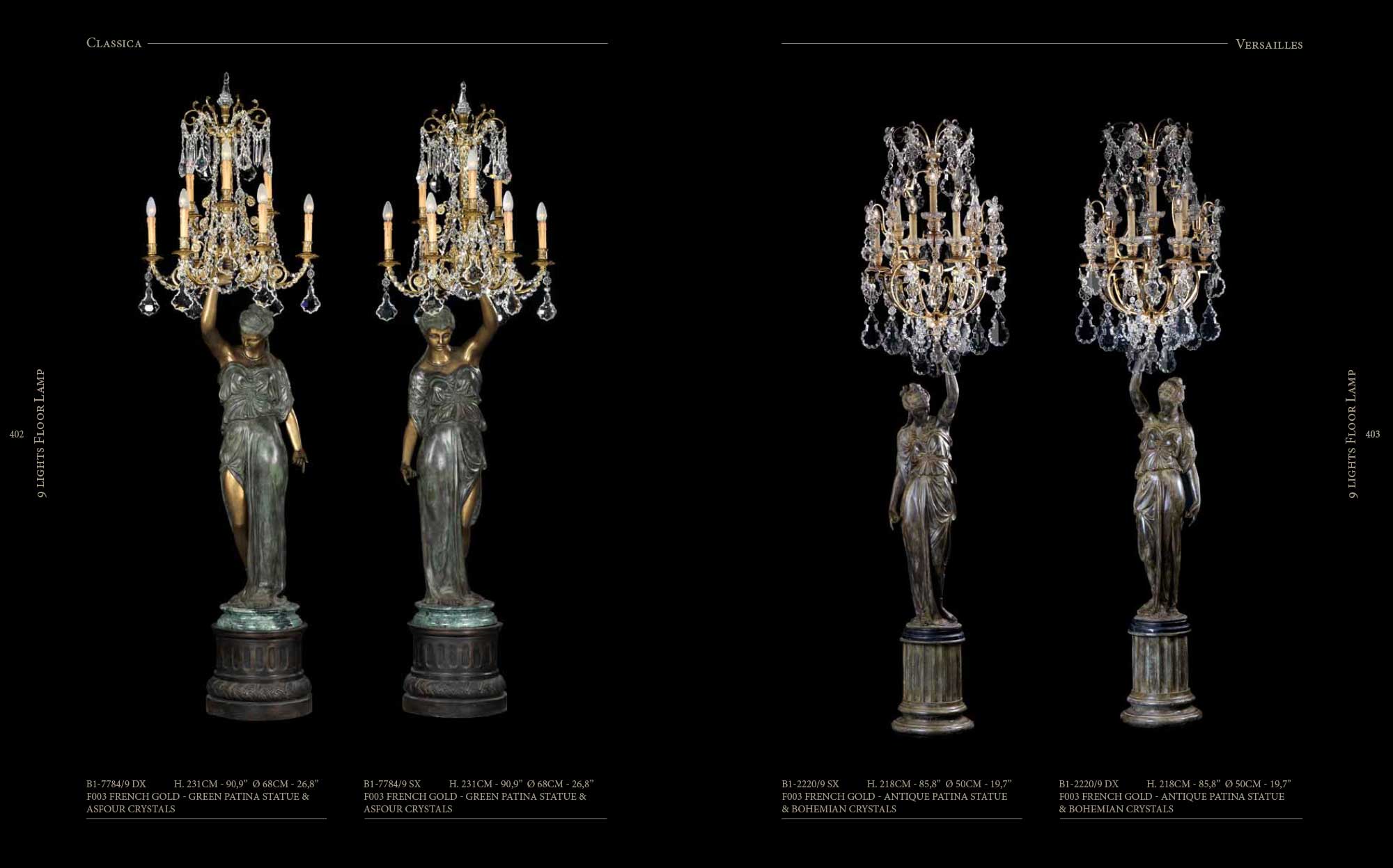 Badari floor lamps with sculptural base in green or antique patina and Asfour & Bohemian crystals