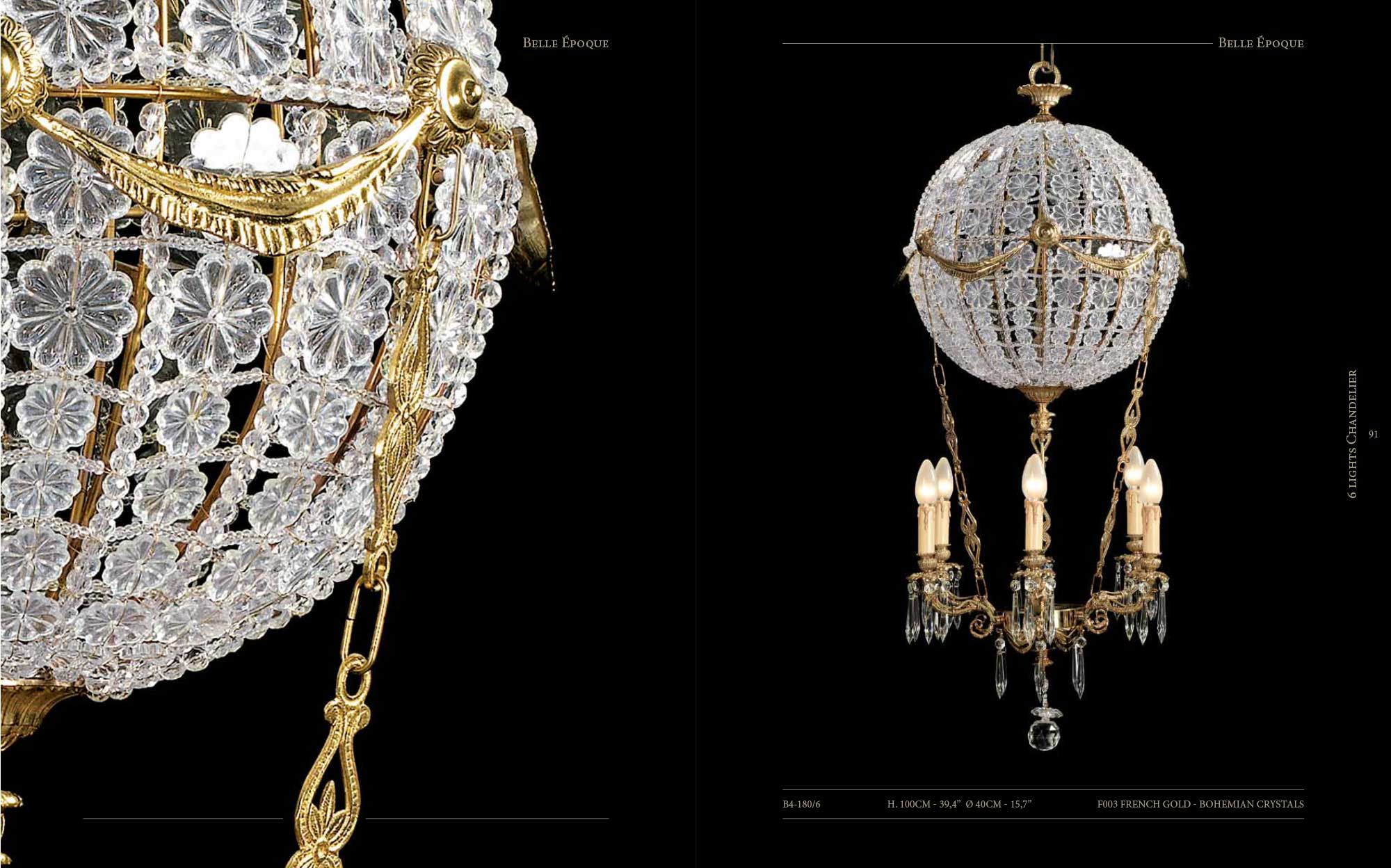 Badari Belle Époque chandelier with Bohemian crystal globe and gold details