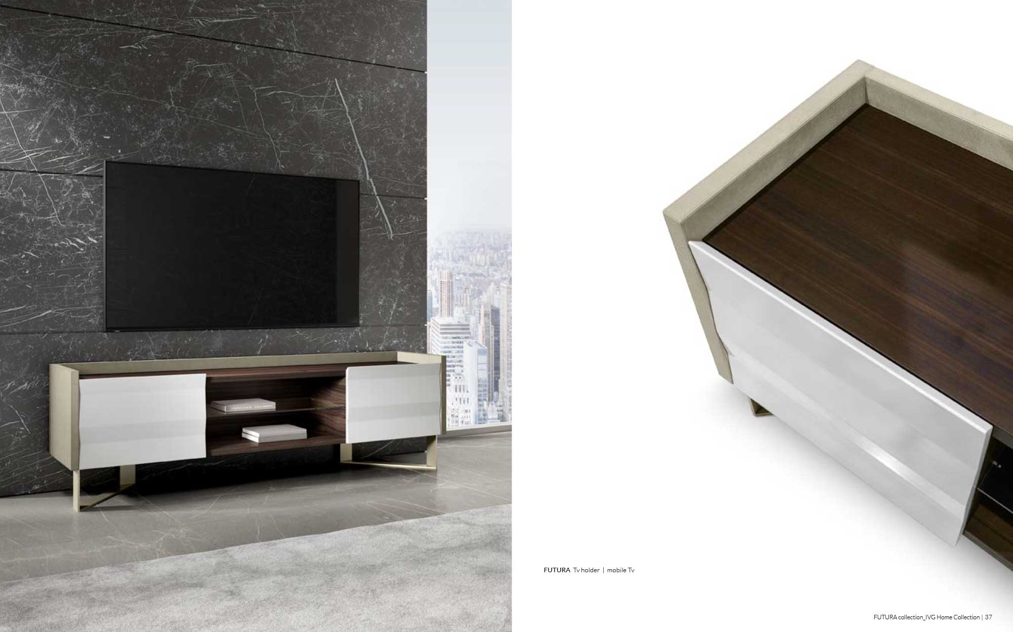 Designer TV stands for contemporary interiors | 101DOMUS Modern TV cabinet with wooden structure and glossy finish, minimal and elegant design