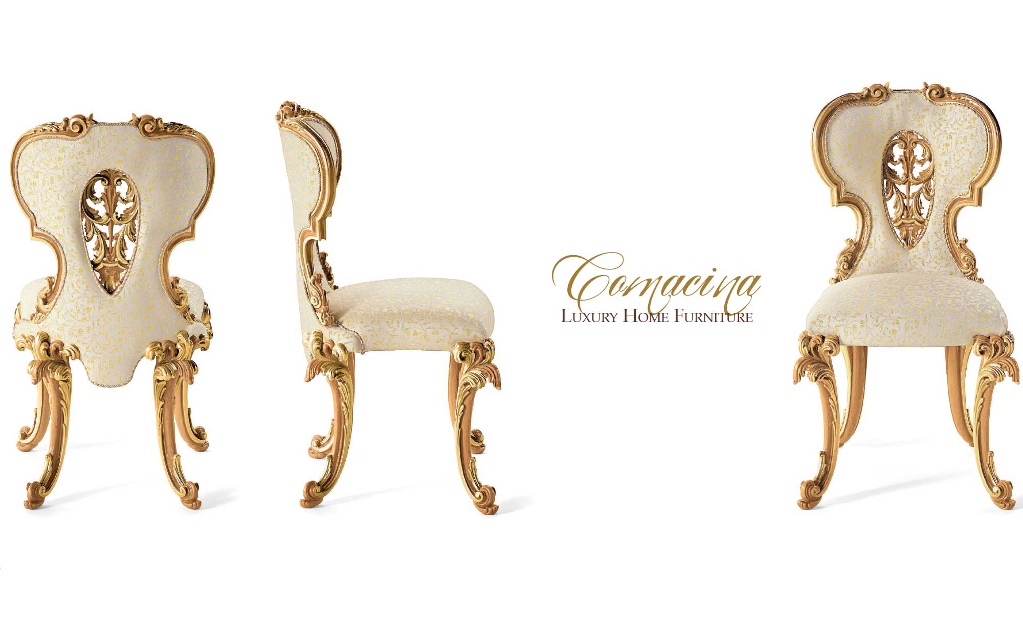 Classic chair with gold carvings and decorative backrest