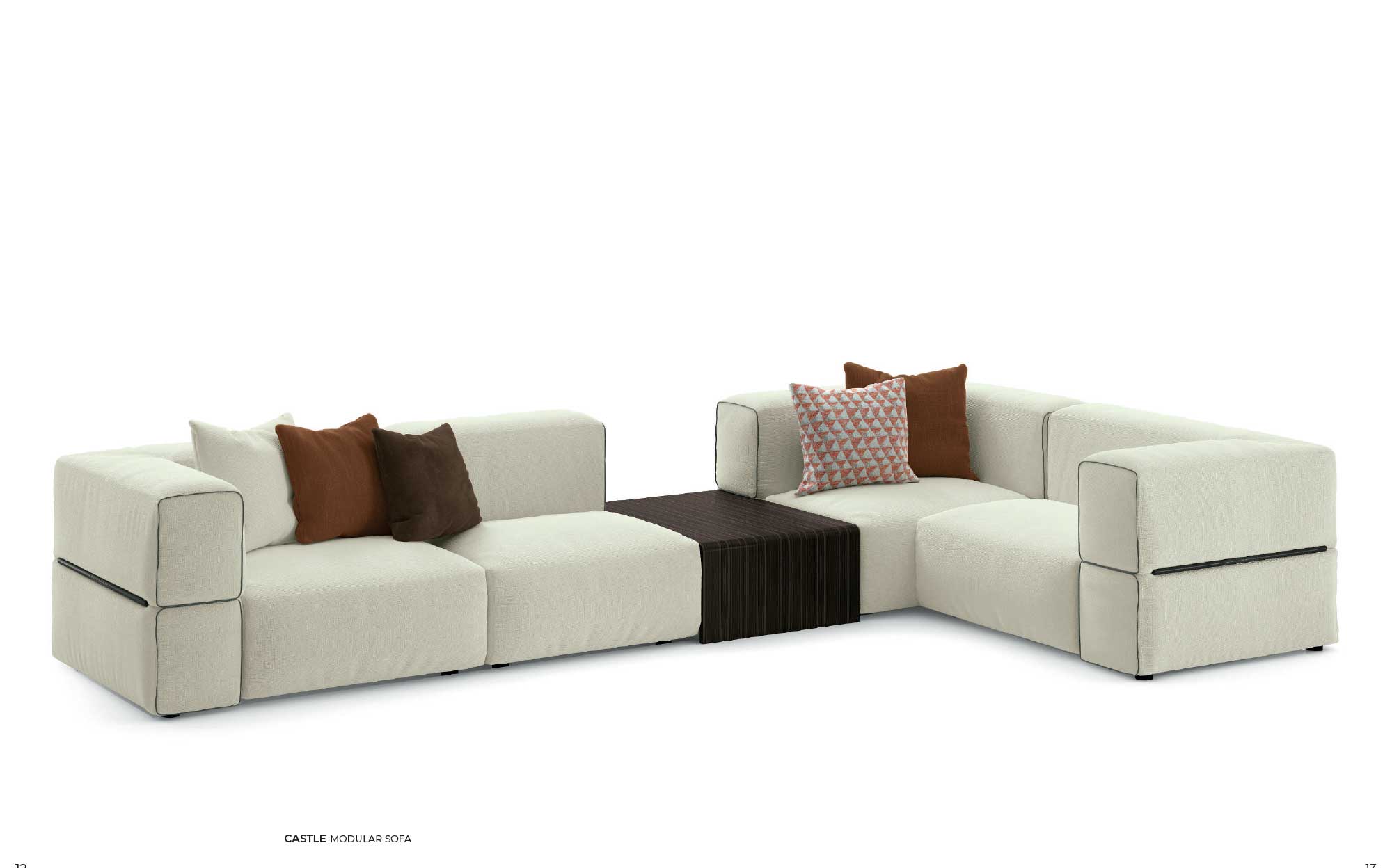 Castle modular sofa with minimalist structure and central wooden table
